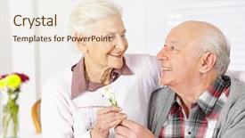  Presentation with senior citizen - Colorful PPT theme enhanced with elderly dementia - happy senior citizen giving backdrop and a sky blue colored foreground