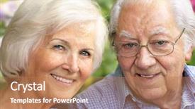  Presentation with senior couple - Presentation theme with elderly dementia - happy senior couple portrait outdoors background and a coral colored foreground