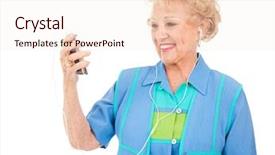  Presentation with video - Slide deck having elderly denture - beautiful senior woman enjoying video background and a sky blue colored foreground