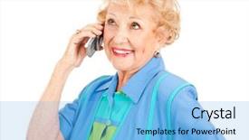  Presentation with cheerful - PPT theme enhanced with elderly denture - pretty cheerful senior woman talking background and a  colored foreground