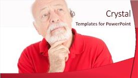  Presentation with free helping hand - Beautiful PPT theme featuring elderly denture - senior man listening using backdrop and a sky blue colored foreground