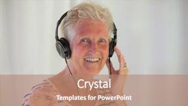  Presentation with arabian woman wearing hijab muslim - PPT layouts having elderly denture - senior woman listening to music background and a  colored foreground