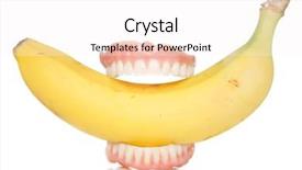  Presentation with elderly health - Theme featuring elderly denture - smiling banana false teeth biting background and a white colored foreground