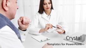  Presentation with orthodontics orthodontic model and dentist - Audience pleasing presentation theme consisting of elderly denture - young female dentist showing model backdrop and a light gray colored foreground