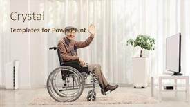 Presentation with elderly home - Cool new PPT theme with elderly-disabled-man-waving backdrop and a lemonade colored foreground