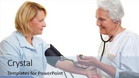  Presentation with concept high blood pressure used tablets and - Audience pleasing PPT theme consisting of elderly doctor with blood pressure backdrop and a light blue colored foreground