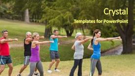  Presentation with group - PPT layouts featuring elderly exercise - athletic group showing their fists background and a  colored foreground