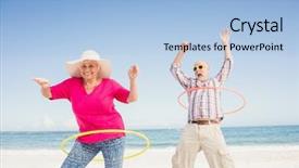  Presentation with honolulu senior on a beach - PPT theme having elderly exercise - senior couple doing hula hoop background and a light blue colored foreground