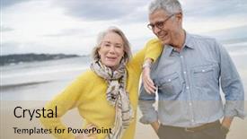  Presentation with senior couple - Presentation design enhanced with elderly falls - portrait of happy modern senior background and a coral colored foreground