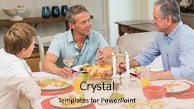  Presentation with living room family - Amazing PPT theme having family conversation - grandfather father and son speaking backdrop and a  colored foreground