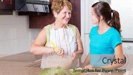  Presentation with grandma - Cool new presentation theme with happy grandma talking to granddaughter in kitchen while cooking backdrop and a coral colored foreground