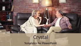  Presentation with mature students sitting at desks - Colorful presentation enhanced with black elderly people - happy mature couple sitting close backdrop and a coral colored foreground