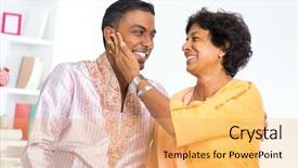  Presentation with women india - Presentation with happy mature indian woman background and a yellow colored foreground