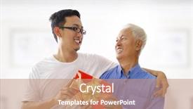  Presentation with race - Beautiful presentation theme featuring birthday old man - happy mixed race asian father backdrop and a coral colored foreground