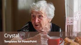  Presentation with older woman - PPT theme enhanced with older woman drinking tea background and a tawny brown colored foreground