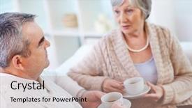  Presentation with drinking contraceptives pharmacy and healthcare - Amazing theme having family conversation - portrait of mature man backdrop and a coral colored foreground