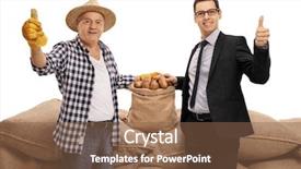  Presentation with giving - Theme featuring elderly farmer and a businessman background and a tawny brown colored foreground