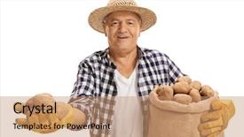  Presentation with elderly holding pills - Amazing slide deck having elderly farmer holding a couple backdrop and a coral colored foreground