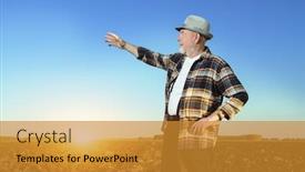  Presentation with agriculture field - Cool new slide deck with elderly-farmer-standing backdrop and a gold colored foreground