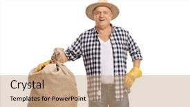  Presentation with children and the elderly therapy - Slides with elderly farmer with a burlap background and a  colored foreground