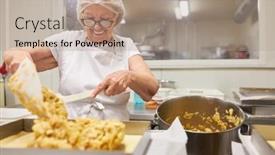  Presentation with dough - Slide set consisting of elderly-female-baker-fills-dough background and a coral colored foreground