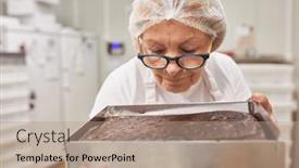  Presentation with elderly - Presentation theme featuring elderly-female-baker-smelling-fresh background and a  colored foreground
