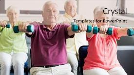  Presentation with at home senior care - Amazing PPT layouts having elderly fitness - seniors using weights backdrop and a soft green colored foreground