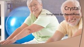  Presentation with gym - Colorful presentation design enhanced with elderly fitness - vital old lady exercising backdrop and a coral colored foreground