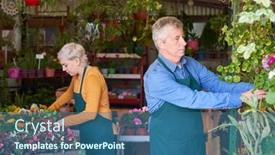  Presentation with elderly care - Slide set having elderly-gardener-and-a-florist background and a ocean colored foreground