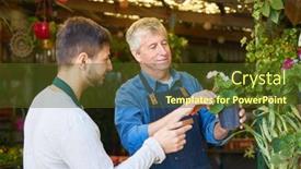  Presentation with care elderly - Theme consisting of elderly-gardener-shows-florist-correct background and a  colored foreground
