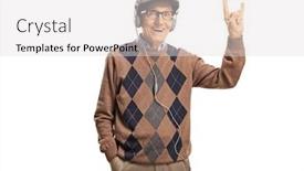  Presentation with headphones - Cool new slides with elderly-gentleman-with-headphones-making backdrop and a light gray colored foreground