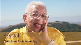  Presentation with elderly - Colorful slides enhanced with elderly happy african american woman backdrop and a gold colored foreground