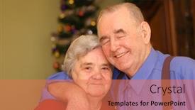  Presentation with scenery - Presentation consisting of elderly happy couple in christmas scenery background and a coral colored foreground