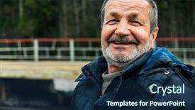  Presentation with happy life - PPT theme having elderly happy man background and a navy blue colored foreground