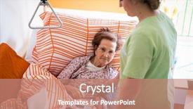  Presentation with blood pressure - PPT theme with nurse checking blood pressure of old woman in bed background and a coral colored foreground