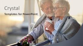  Presentation with elderly - Presentation theme enhanced with elderly-hugged-couple-in-love background and a soft green colored foreground