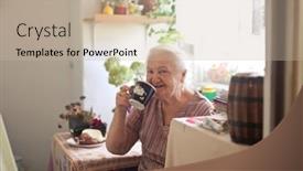  Presentation with tea cup - Presentation enhanced with elderly-lady-drinks-a-cup background and a mint green colored foreground
