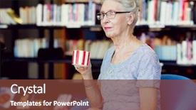  Presentation with tea cup - PPT layouts featuring elderly lady in the libary background and a tawny brown colored foreground