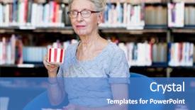  Presentation with cup of lemon tea - Colorful slide deck enhanced with elderly lady in the libary backdrop and a teal colored foreground