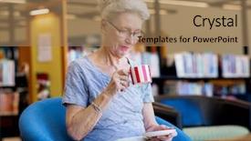  Presentation with cup of lemon tea - Cool new PPT layouts with elderly lady in the libary backdrop and a coral colored foreground
