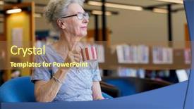  Presentation with tea cup - PPT layouts enhanced with elderly lady in the libary background and a tawny brown colored foreground