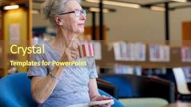  Presentation with cup of lemon tea - PPT theme featuring elderly lady in the libary background and a tawny brown colored foreground