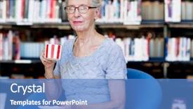  Presentation with tea cup - Slides enhanced with elderly lady in the libary background and a teal colored foreground
