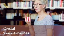  Presentation with cup of lemon tea - Beautiful PPT layouts featuring elderly lady in the libary backdrop and a tawny brown colored foreground