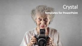  Presentation with children and the elderly therapy - Beautiful PPT theme featuring elderly lady taking a picture backdrop and a gray colored foreground