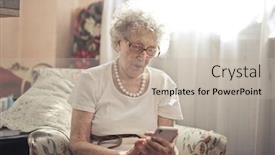  Presentation with elderly home - Beautiful slides featuring elderly-lady-with-smartphone backdrop and a mint green colored foreground