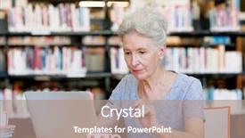  Presentation with waikiki elderly - Presentation design consisting of elderly lady working with laptop background and a coral colored foreground