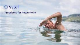  Presentation with elderly care - PPT theme consisting of elderly learning - senior man swimming background and a sky blue colored foreground