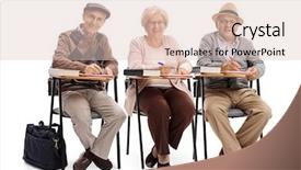  Presentation with taking notes - Presentation theme having elderly learning - seniors in school chairs taking background and a lemonade colored foreground