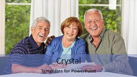  Presentation with happy retirement - PPT theme with elderly learning - three happy senior people background and a teal colored foreground